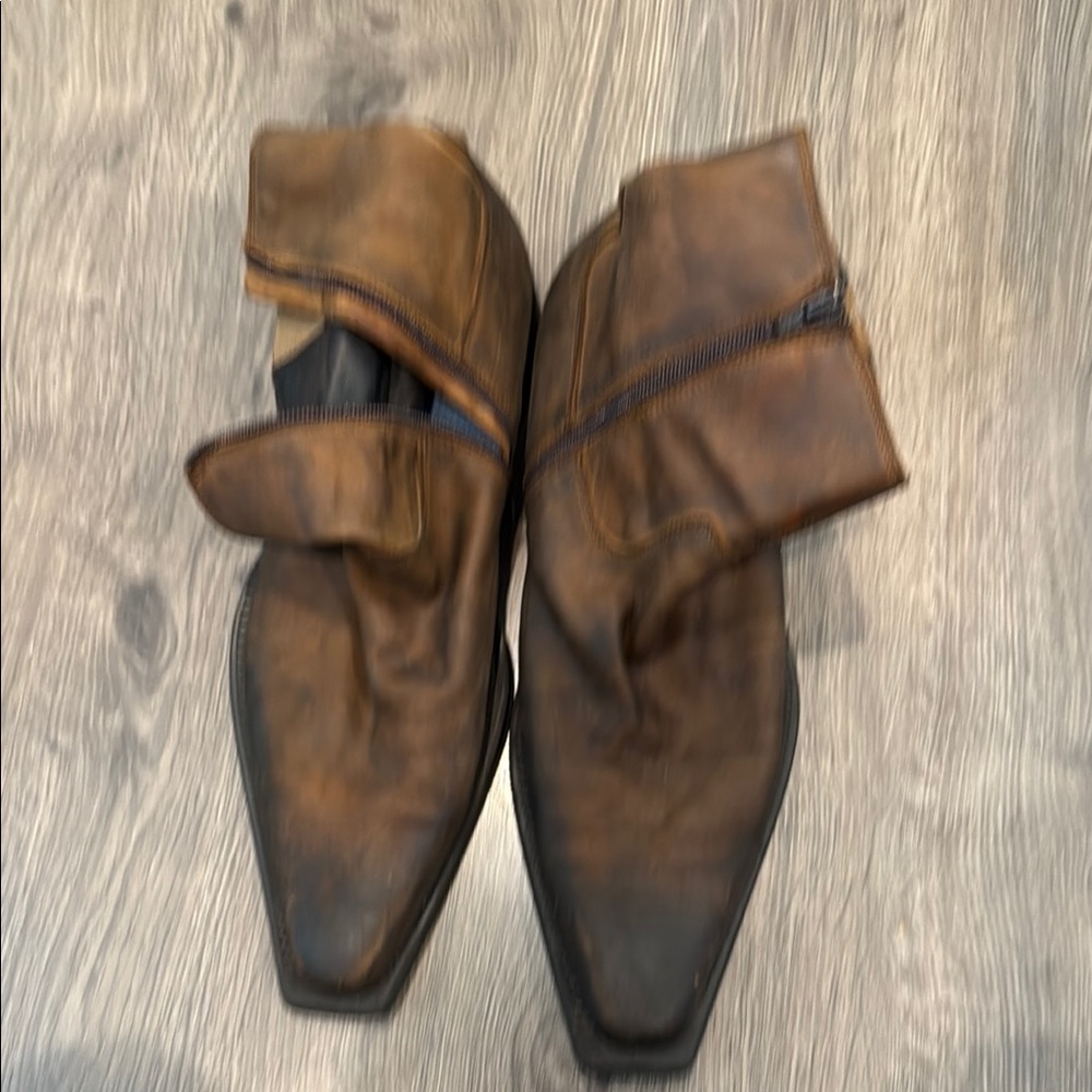 Brown Distressed Leather Ankle Boots with Straps